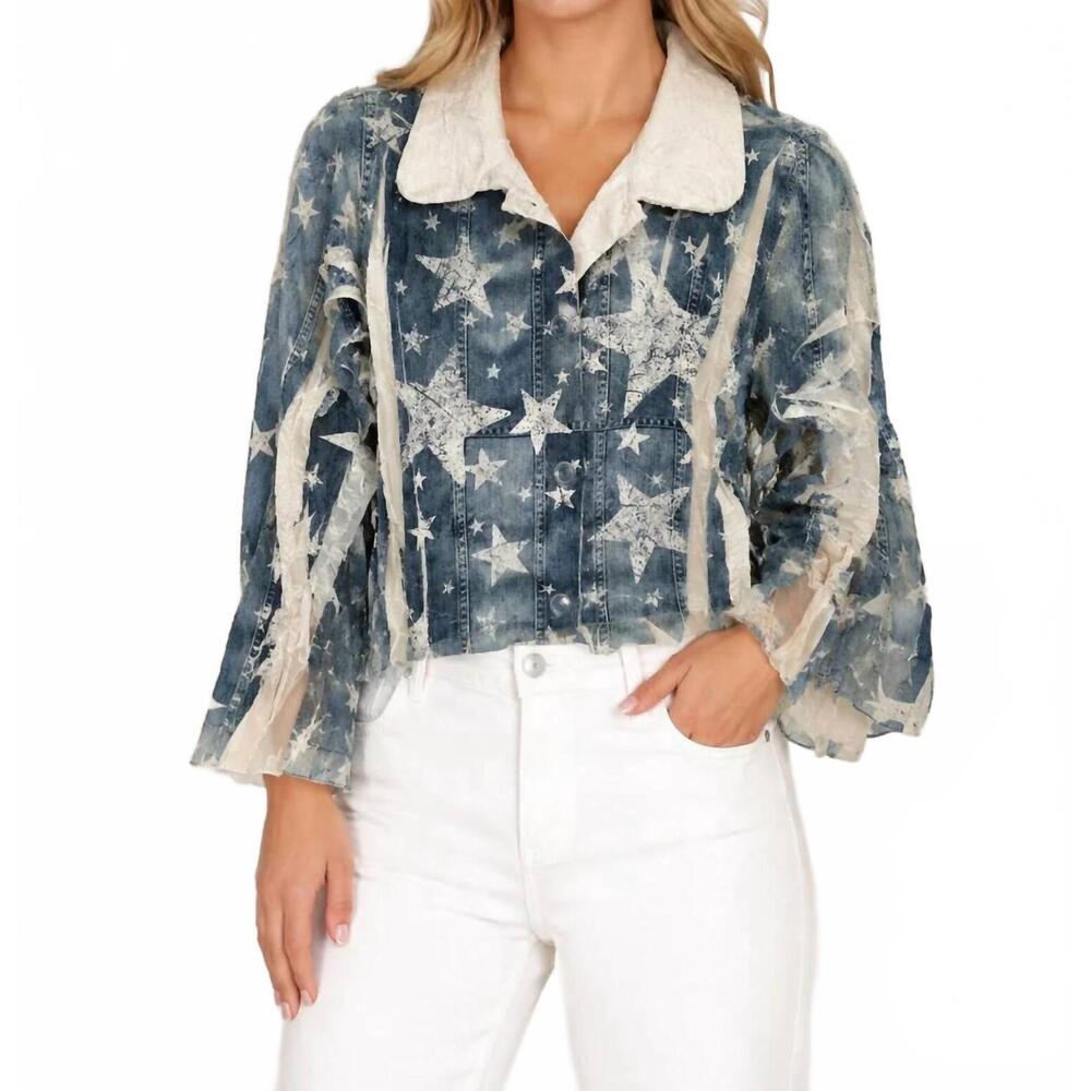 NEW ORIGAMI say it again cropped jacket in denim star